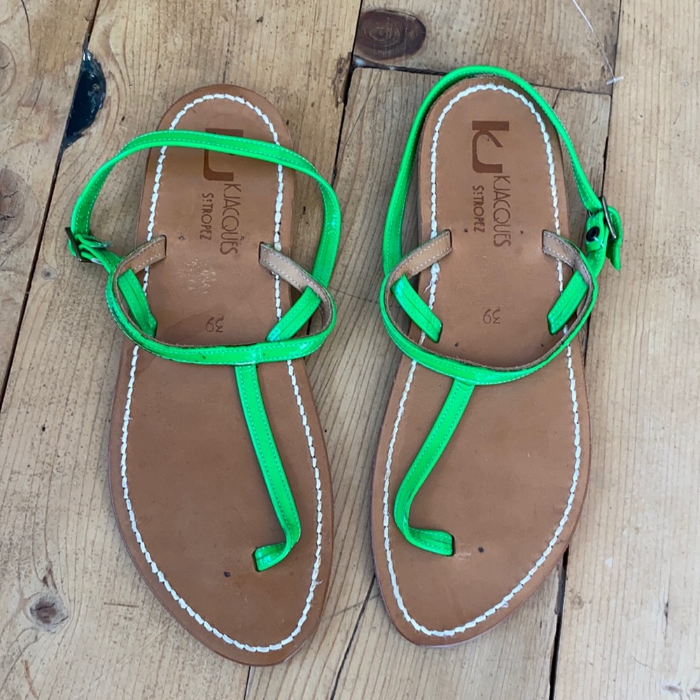 K Jacques neon green sandal patent leather 39 8.5